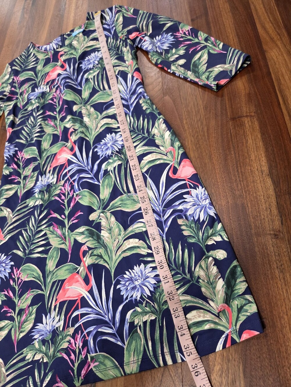 J. McLaughlin Navy Tropical Flamingo Print Dress Catalina Cloth Medium - Picture 4 of 8